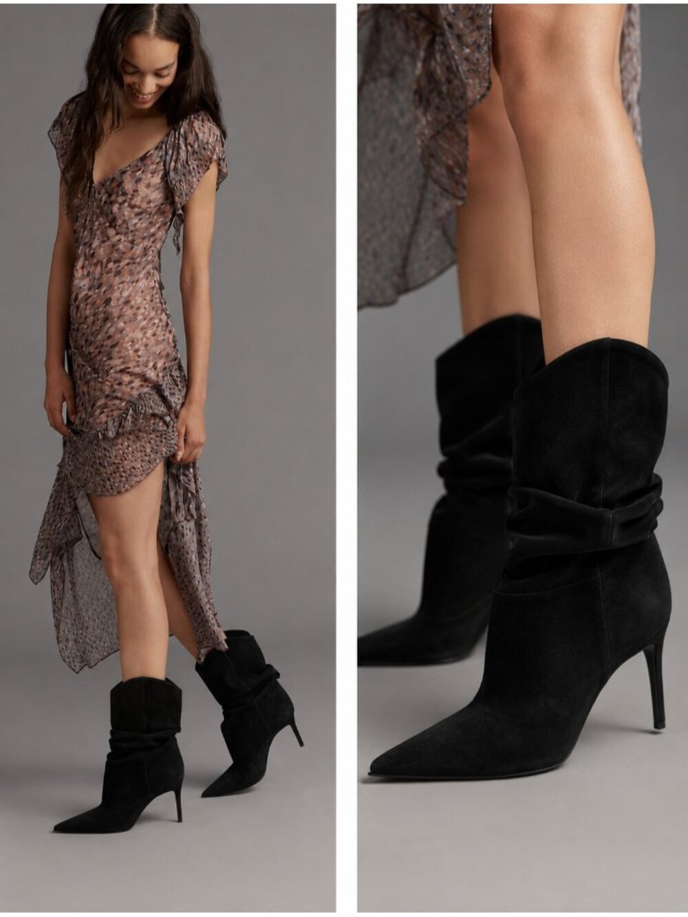 Schutz Ashlee Women's 6.5 Black Suede Pointed Heel Stiletto Heel Mid-Calf Boots